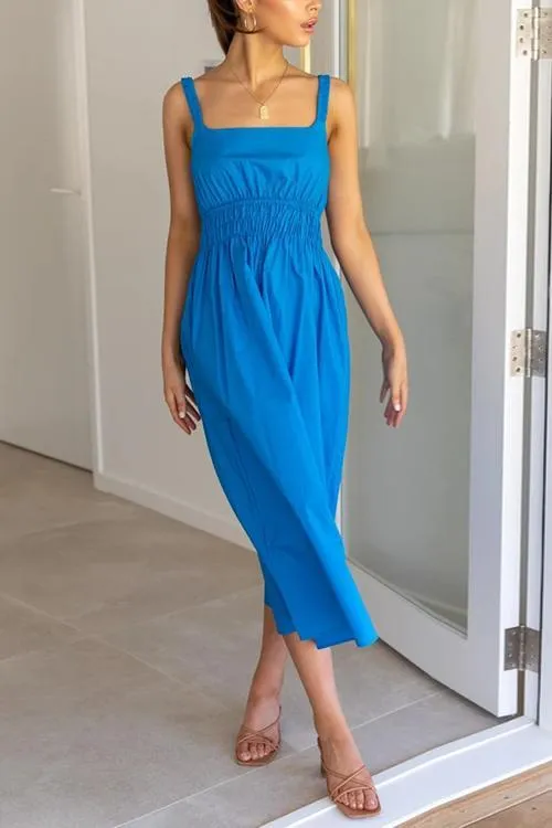 Square Neck Backless Slip Maxi Dress