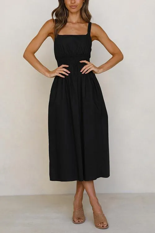 Square Neck Backless Slip Maxi Dress