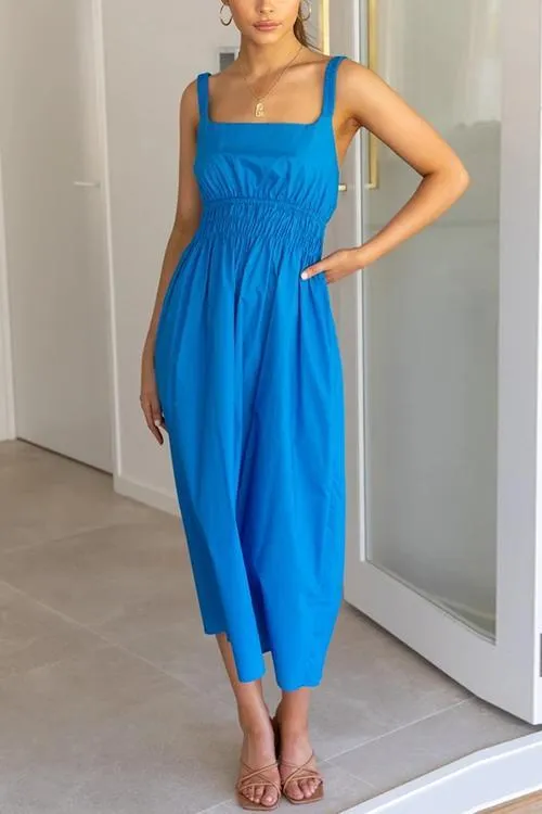 Square Neck Backless Slip Maxi Dress