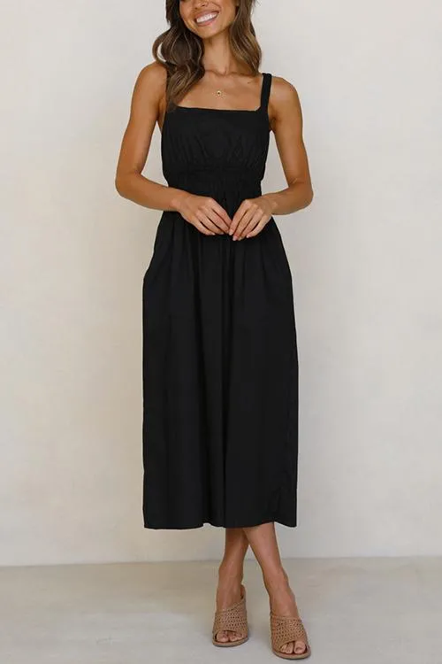 Square Neck Backless Slip Maxi Dress