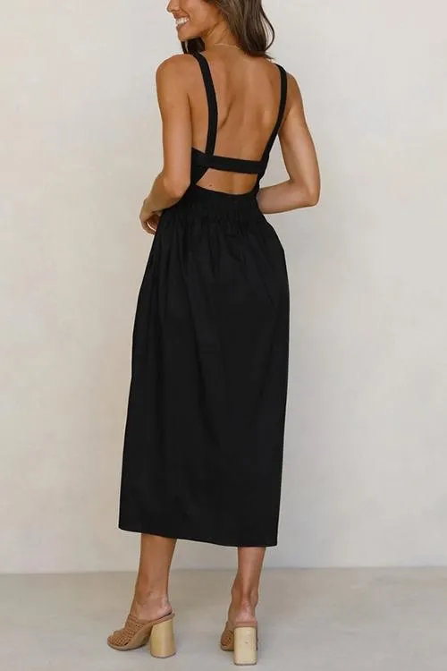 Square Neck Backless Slip Maxi Dress