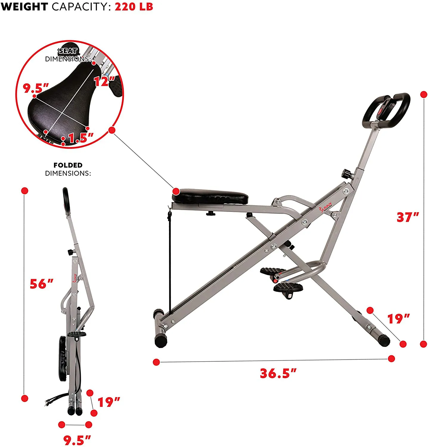 Sunny Health & Fitness Squat Assist Row-N-Ride Trainer for Glutes Workout with Training Video