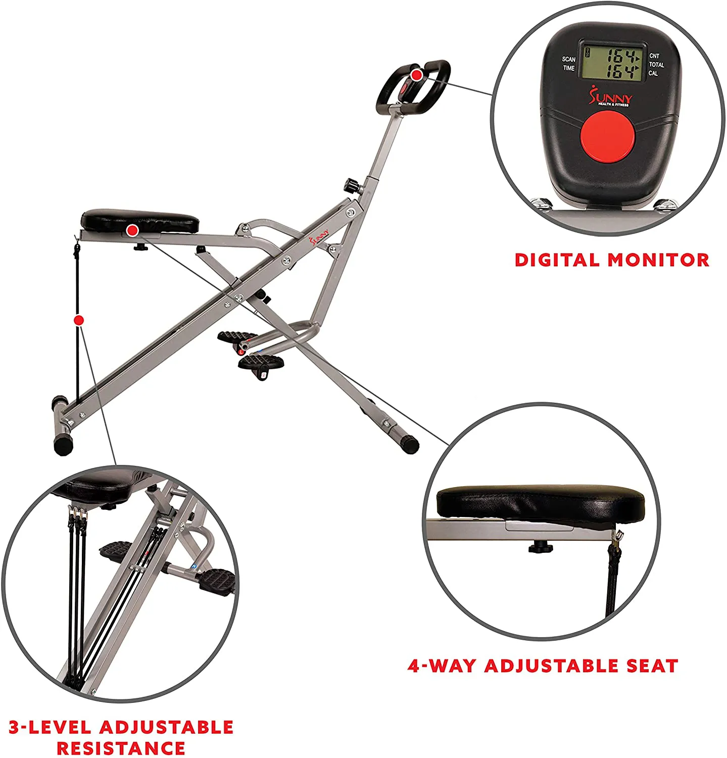 Sunny Health & Fitness Squat Assist Row-N-Ride Trainer for Glutes Workout with Training Video