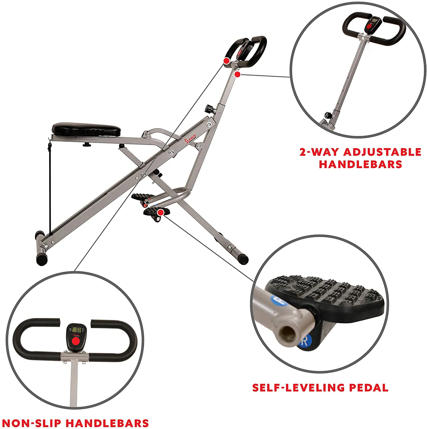 Sunny Health & Fitness Squat Assist Row-N-Ride Trainer for Glutes Workout with Training Video