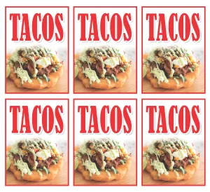 Tacos Store Window Display Paper Signs; 18w x 24h - 6 Pack