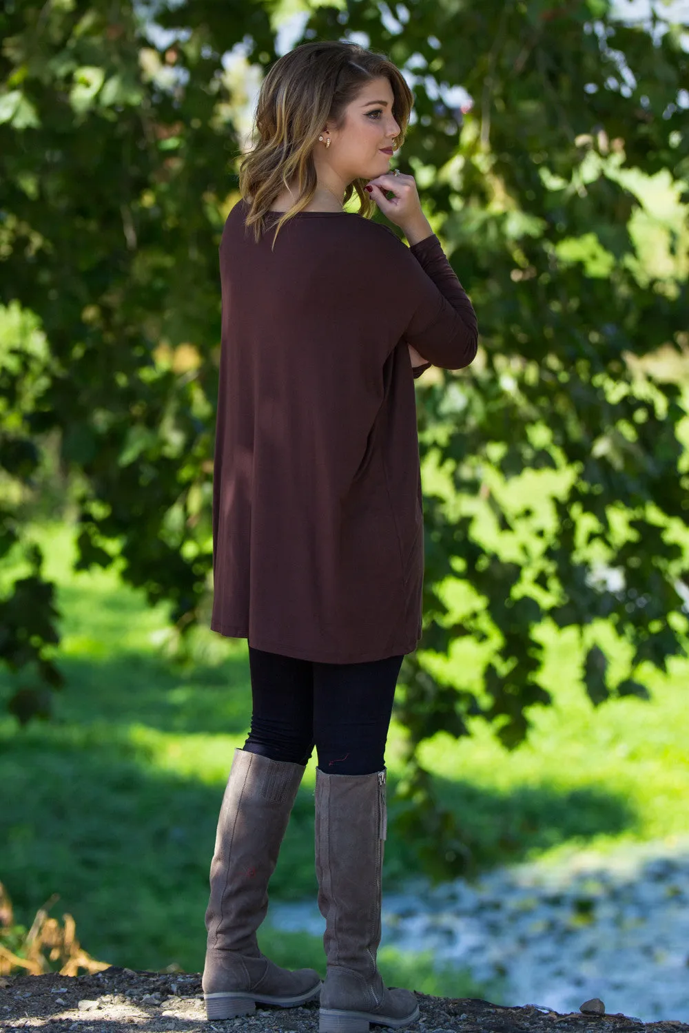 The Perfect Piko V-Neck Tunic Top-Dark Brown