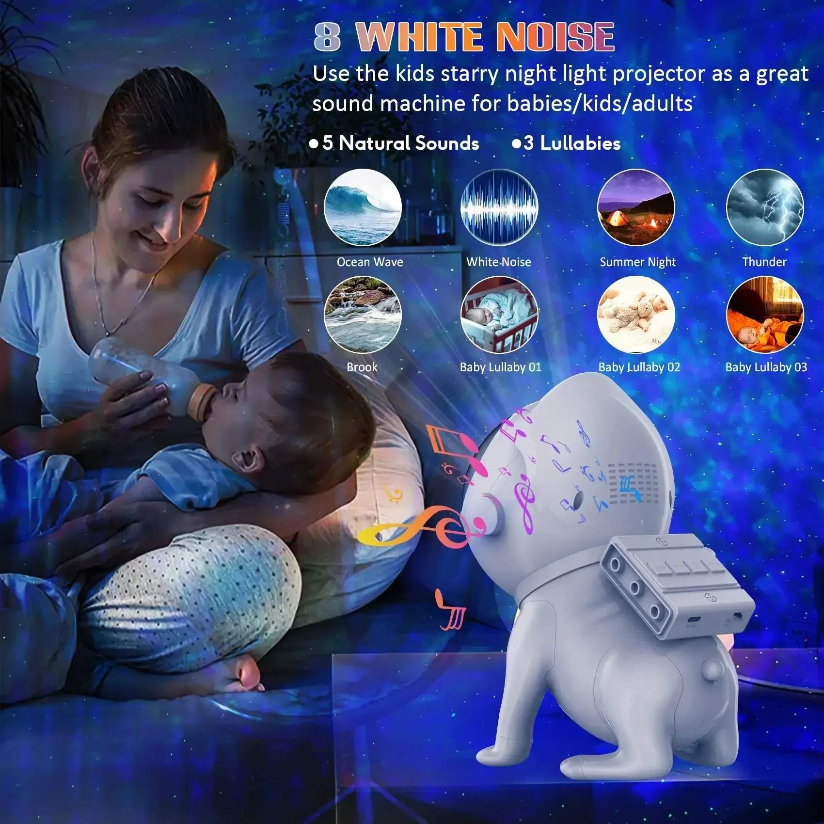 Universe light projector with relaxing sound emission for sleep