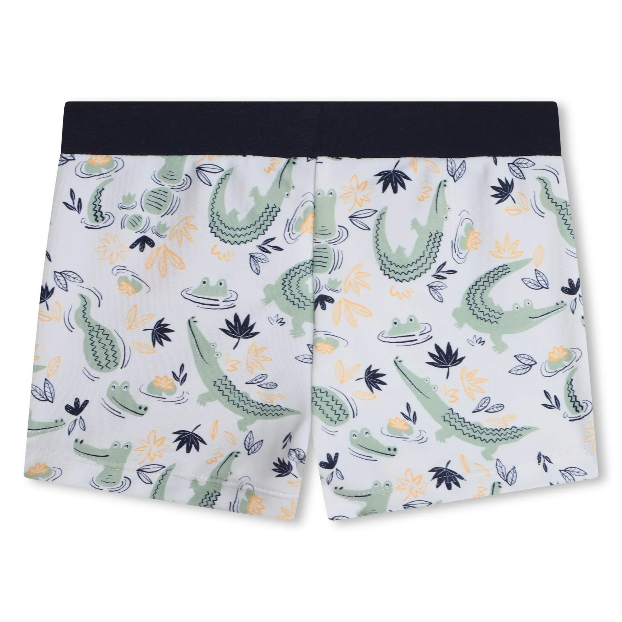 White with Navy Baby Crocodile Print Swim Shorts